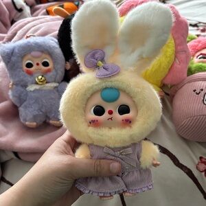 Cute Plush Bunny Doll with Purple Outfit